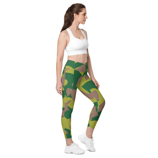 Crossover leggings with pockets - Lime Green & Beige Camouflage