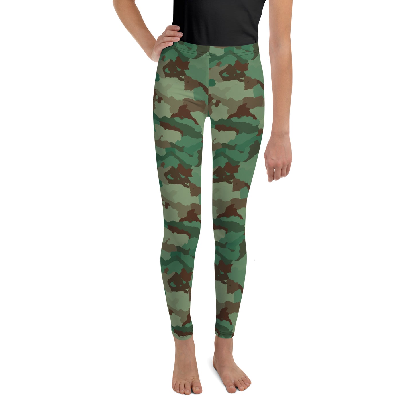 Youth Leggings - Green Brown & Black Camouflage