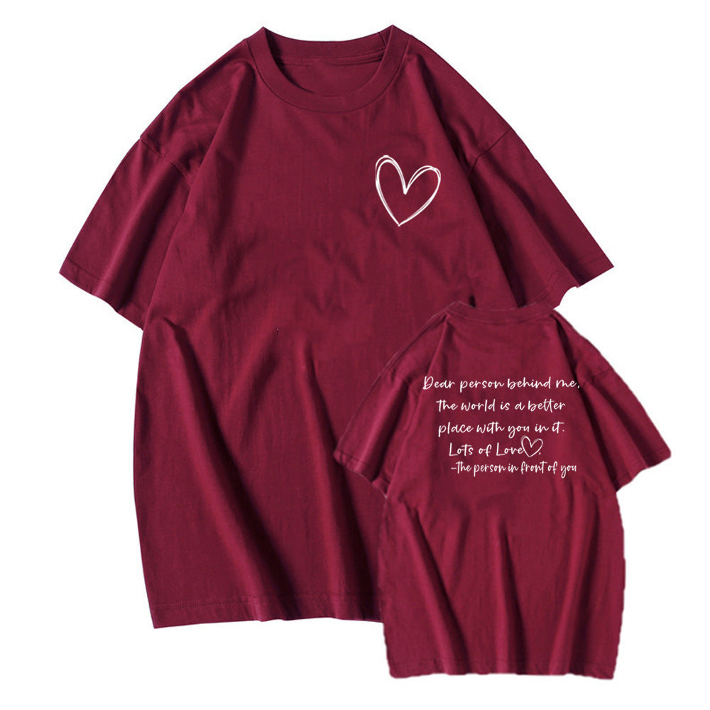 Women's Fashion Dear Person BEHIND ME Heart Printing T-shirt