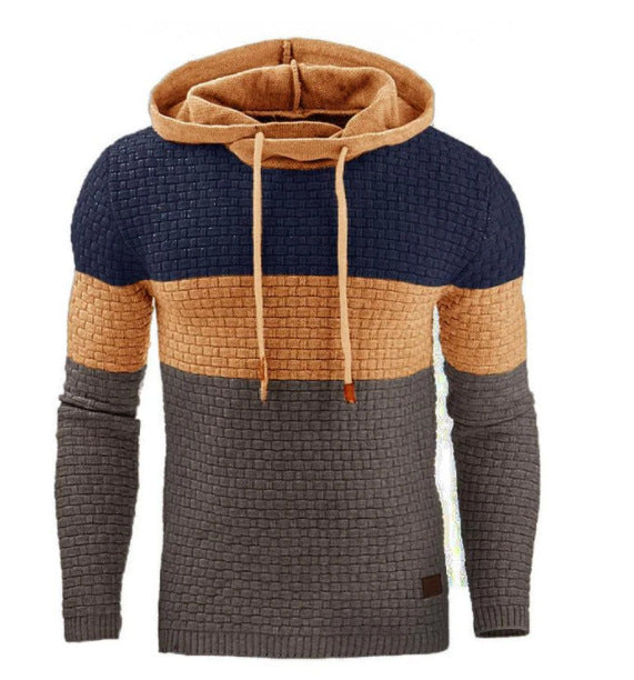 Men's Jacquard Long Sleeve Hoodie Warm Color Hooded Sweatshirt Jacket