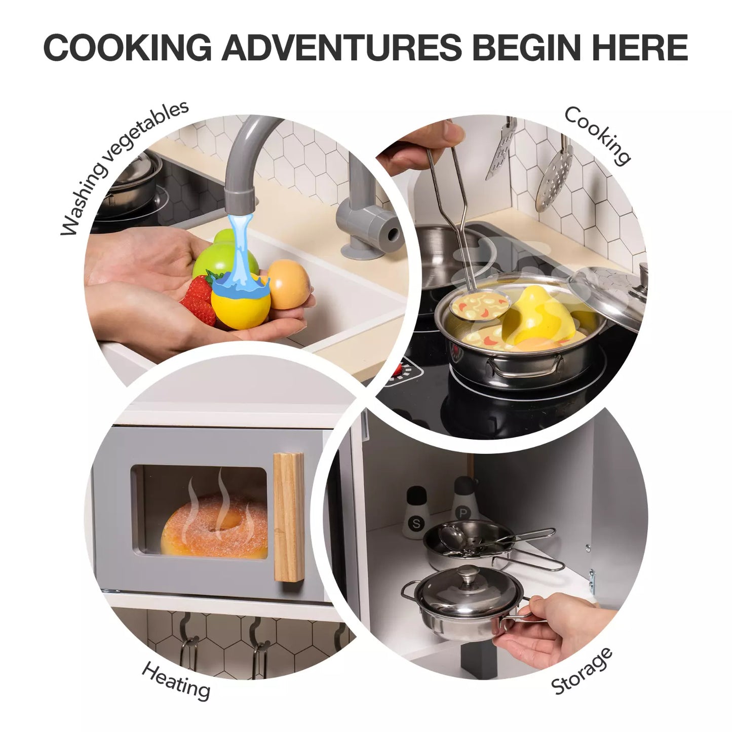 ROBOTIME DIY Pretend Play Kitchen Cooking Toy Set Gift For Boys And Girls Gray