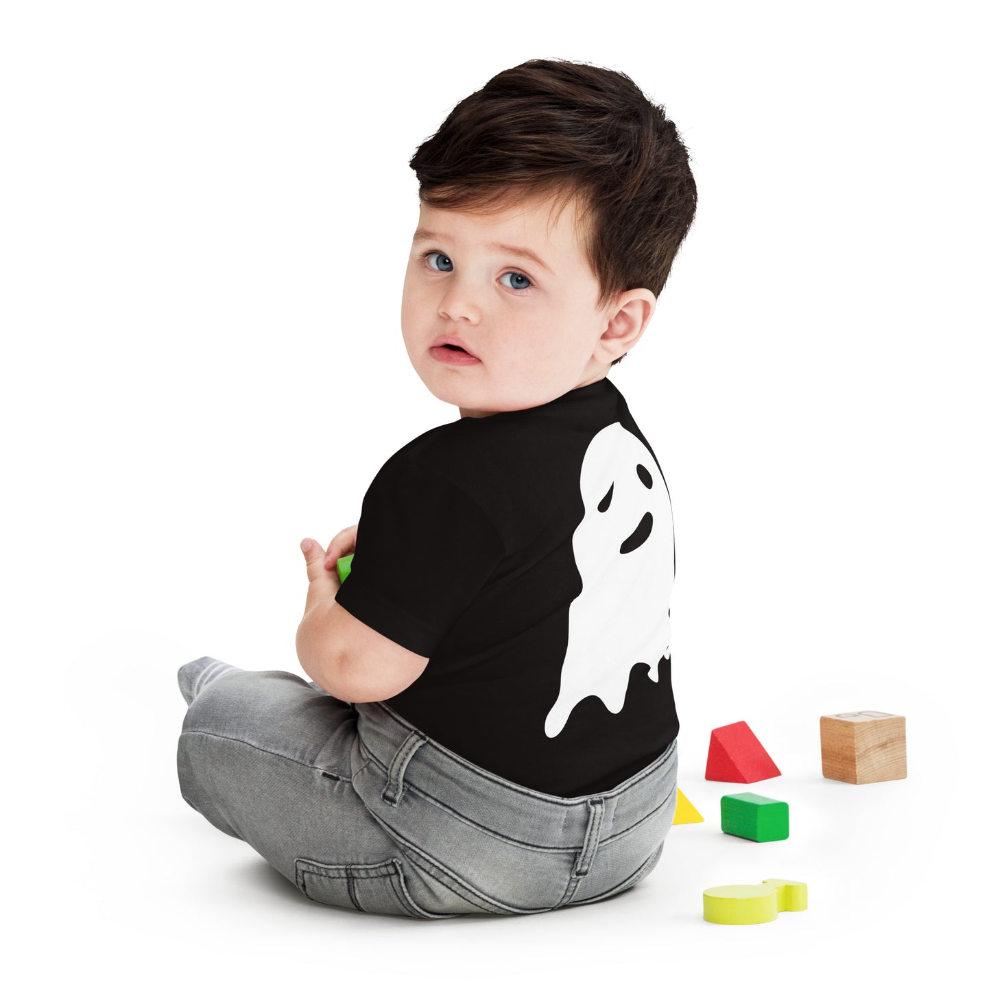 Baby Jersey Short Sleeve Tee - Halloween Ghost Black T-Shirt