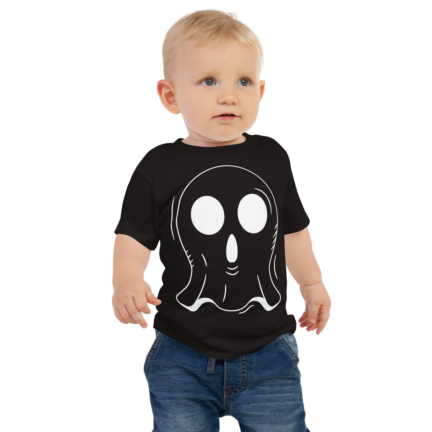 Baby Jersey Short Sleeve Tee - Halloween Ghost Black T-Shirt