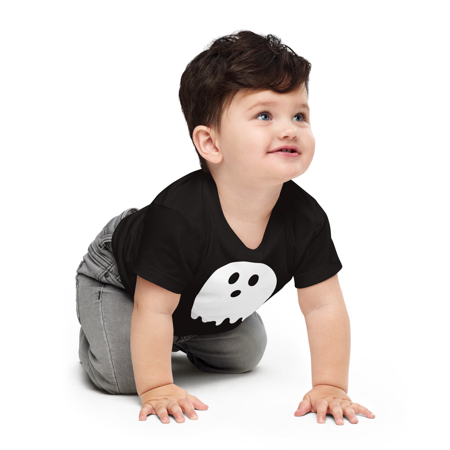 Baby Jersey Short Sleeve Tee - Halloween Ghost Black T-Shirt