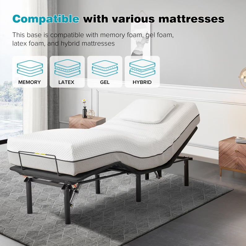 Adjustable Twin Bed Base,Bed Frame With Head And Foot Incline,Anti-Snore, Wireless Control, TXL