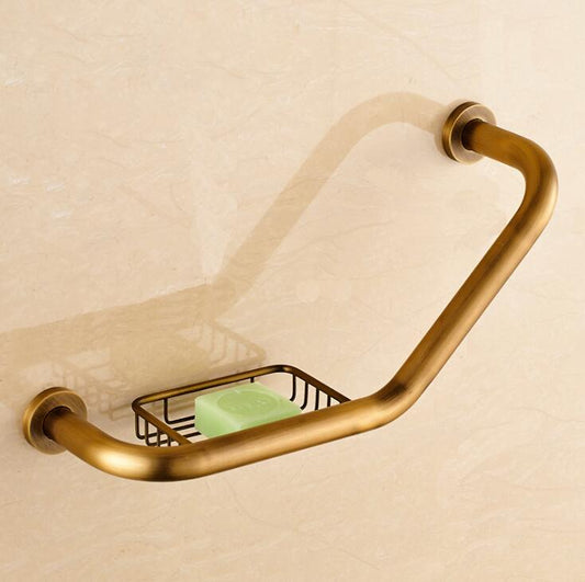 Bathtub Handle With Copper Grab Bars In Bathroom and Soap Dish