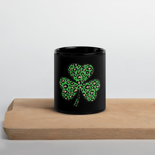 Black Glossy Mug - St Patty's Day Green Clover