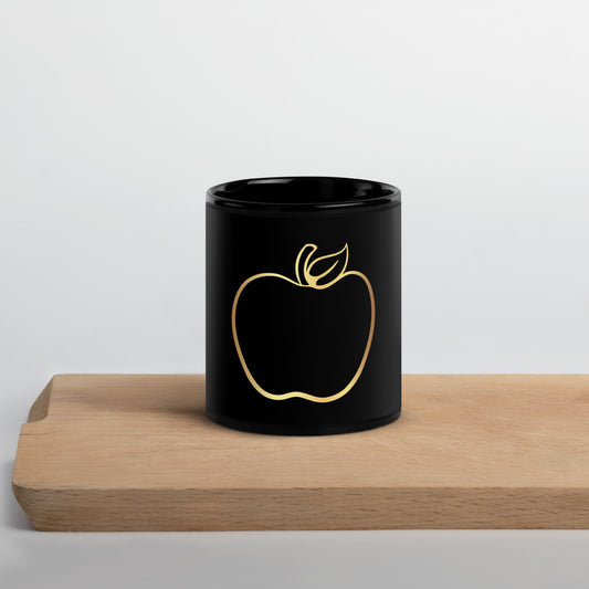 Black Glossy Mug - Teacher Gold Outline Apple