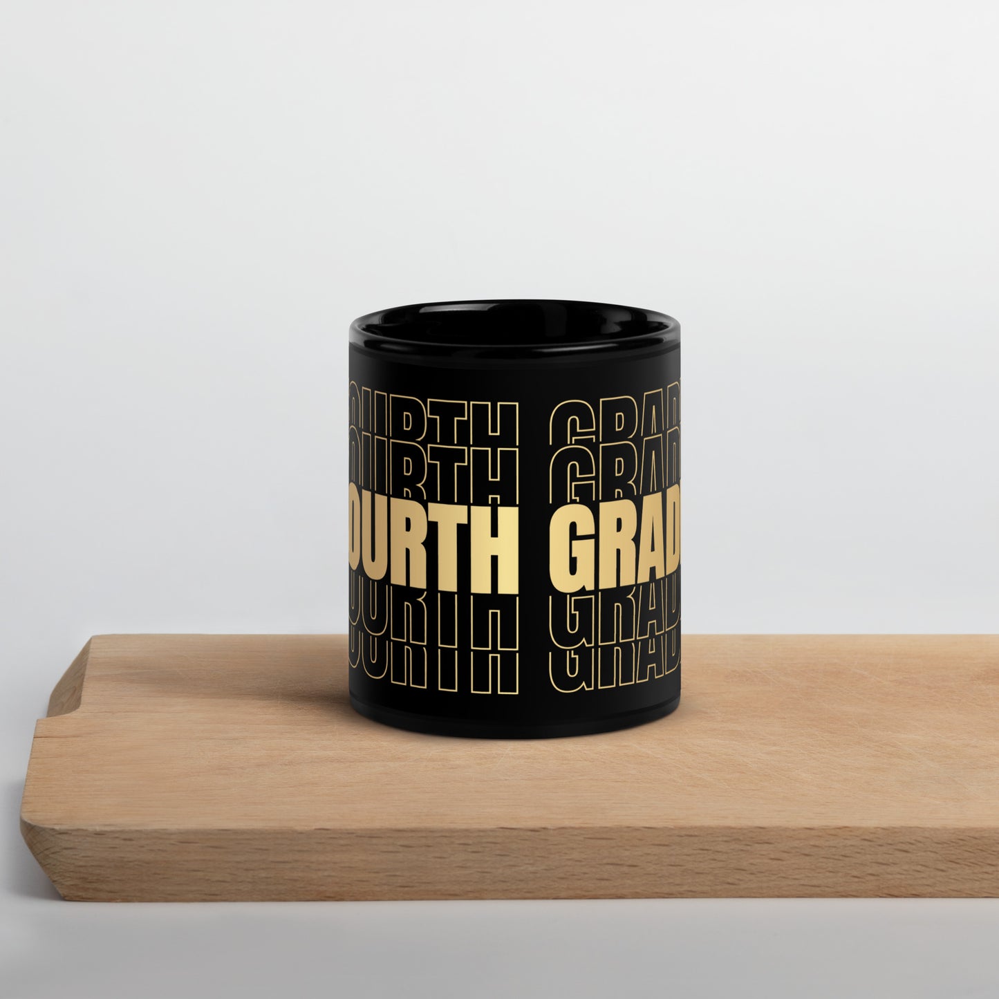 Black Glossy Mug - Teacher Fourth Grade in Gold