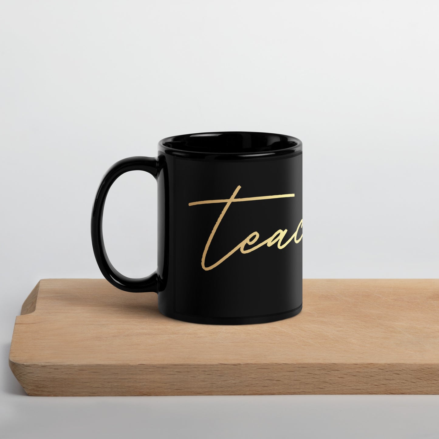 Black Glossy Mug - Teacher with Gold Apple