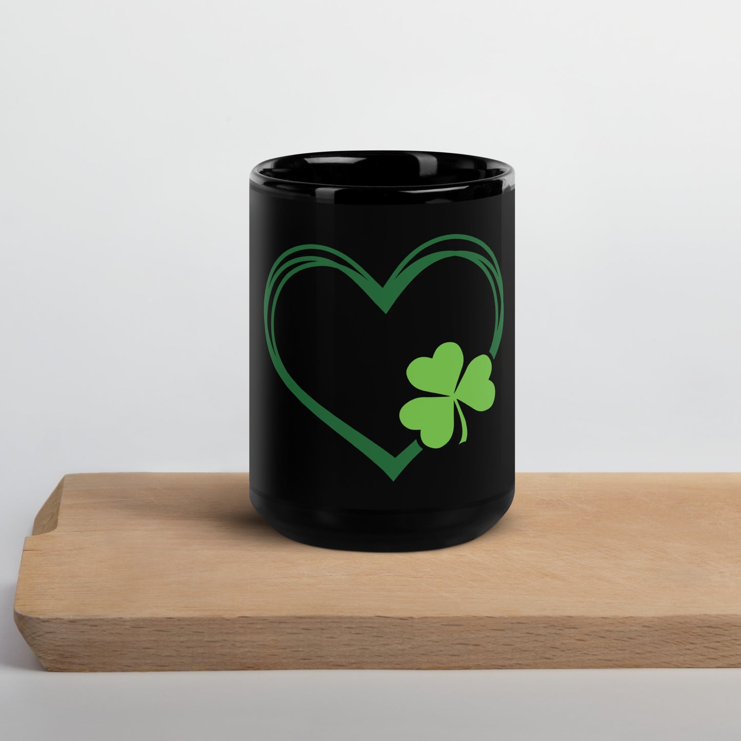 Black Glossy Mug - St Patty's Day Heart Clover