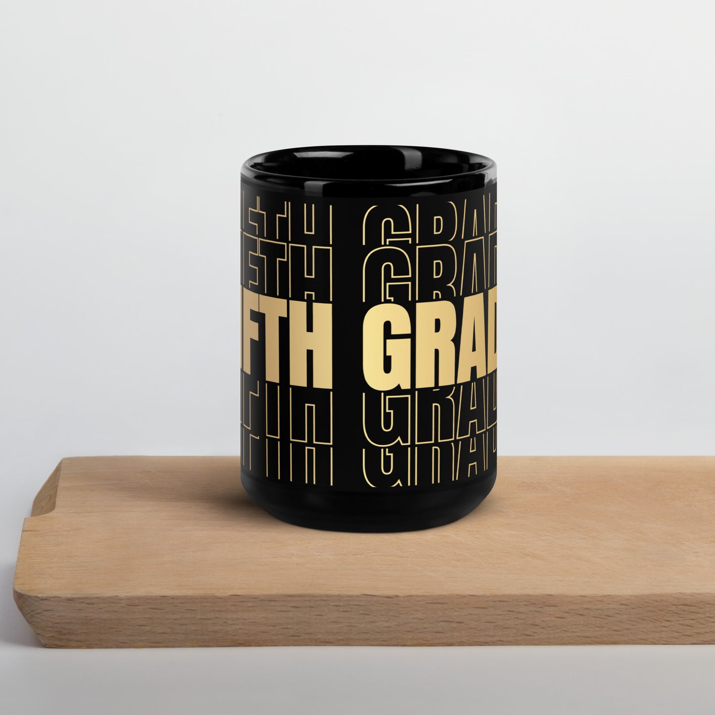 Black Glossy Mug - Teacher Fifth Grade in Gold