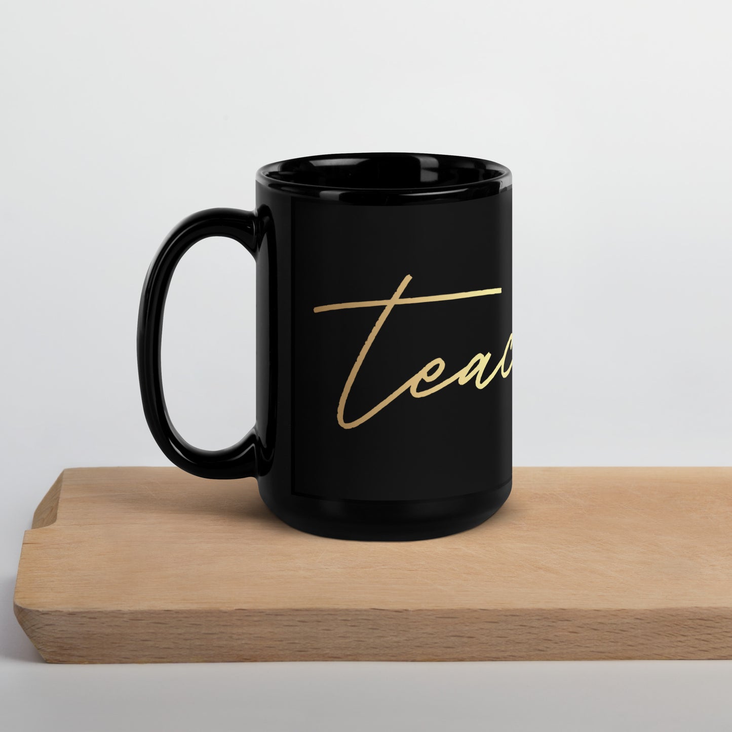 Black Glossy Mug - Teacher with Gold Apple