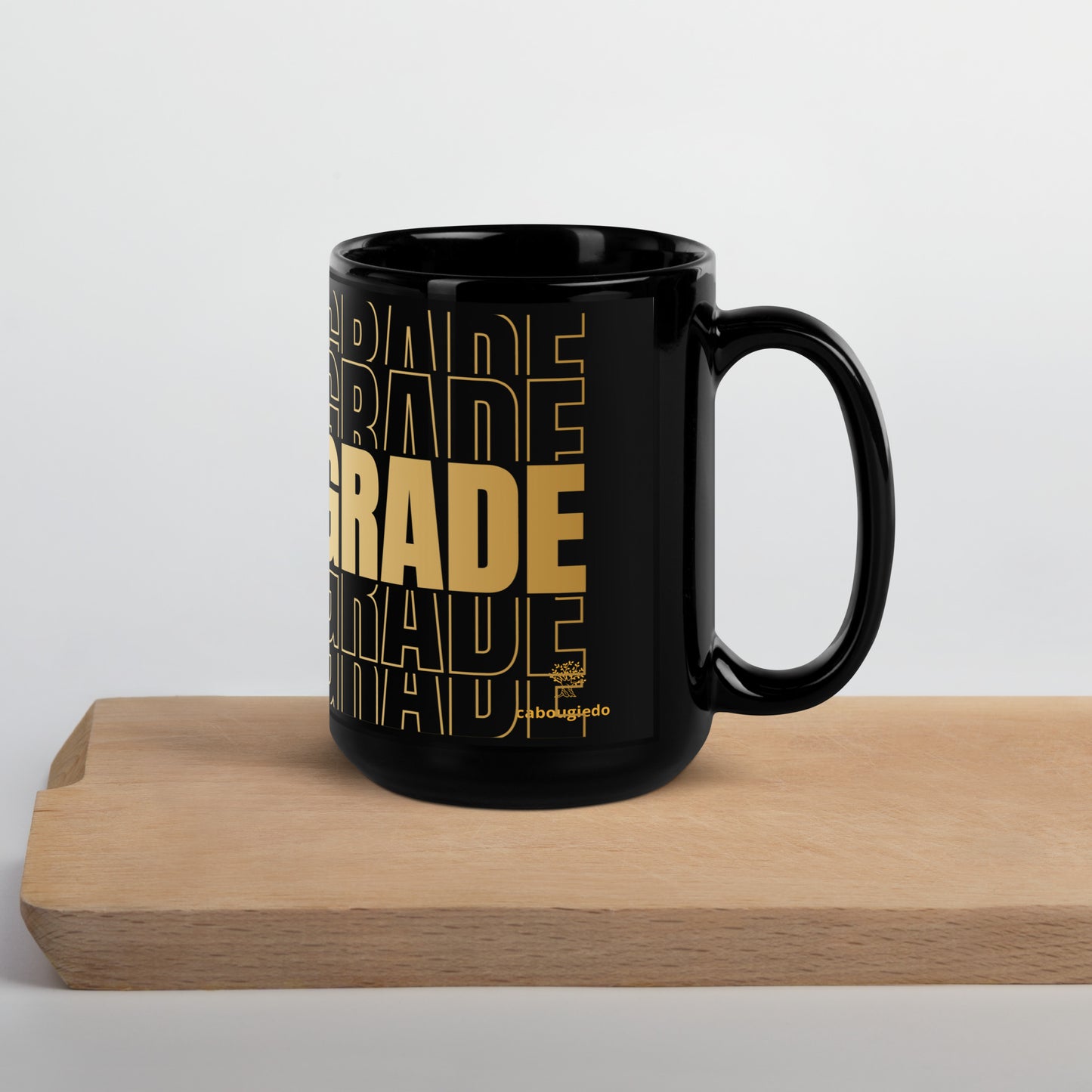 Black Glossy Mug - Teacher Fourth Grade in Gold