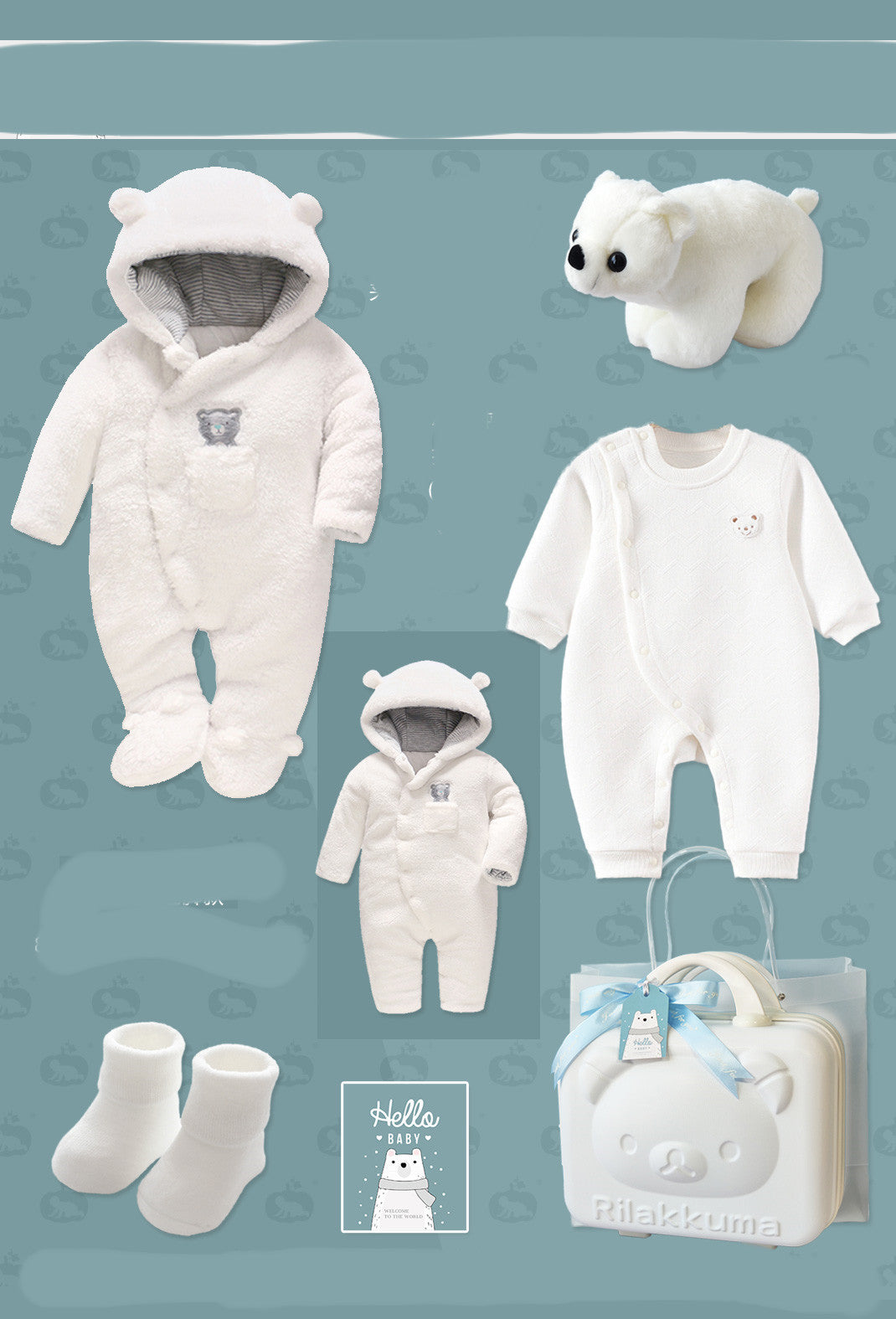 Baby Gift Box Thick Quilted Polar Bear Romper Jumpsuit For Boy and Girl