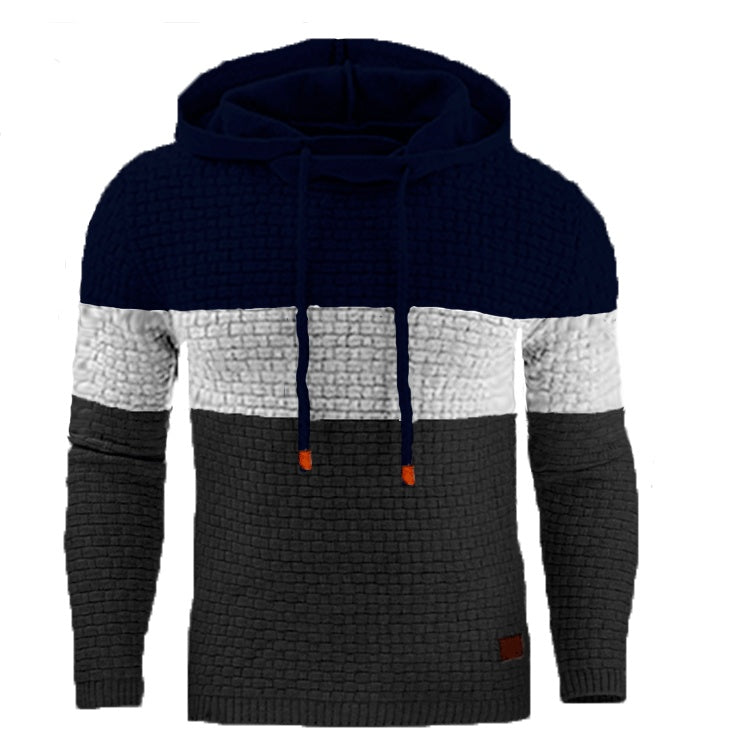 Men's Jacquard Long Sleeve Hoodie Warm Color Hooded Sweatshirt Jacket