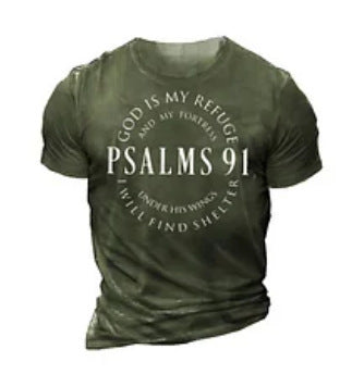 Psalms 91 Fashion Casual Round Neck Short Sleeves Letters 3D Printed Men's T-shirt