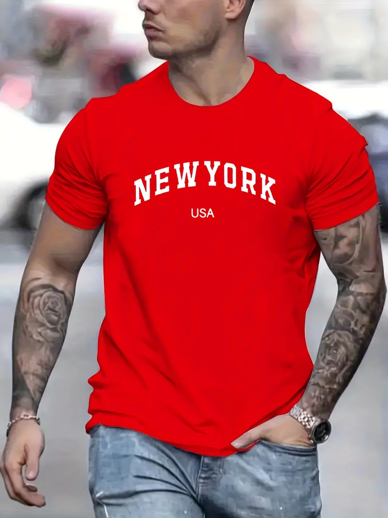 Men's Summer New York Printed 100 Cotton Large Loos Short Sleeve