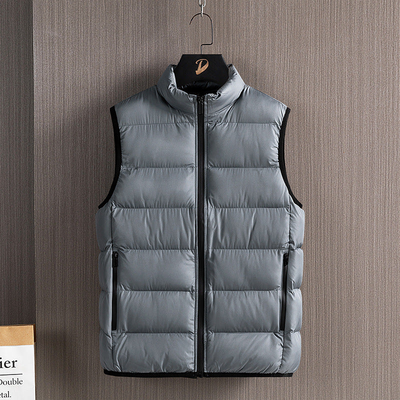 Men's Fashionable Handsome Warm Solid Color Cotton Vest Stand Collar