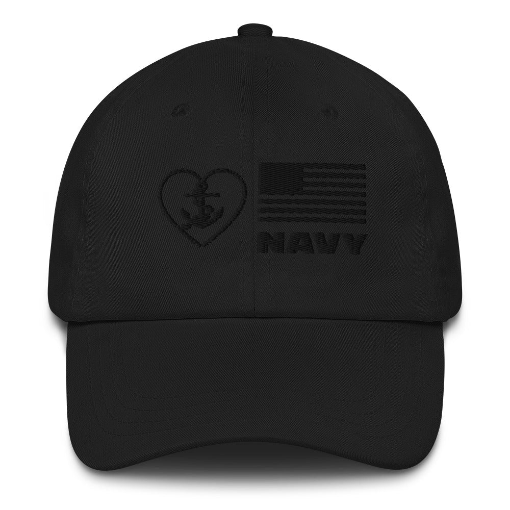 Dad hat - Navy Anchor & Flag (Black)