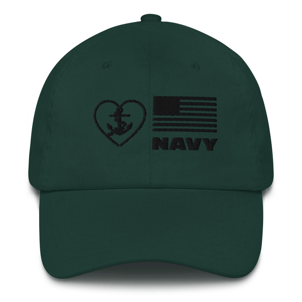 Dad hat - Navy Anchor & Flag (Black)