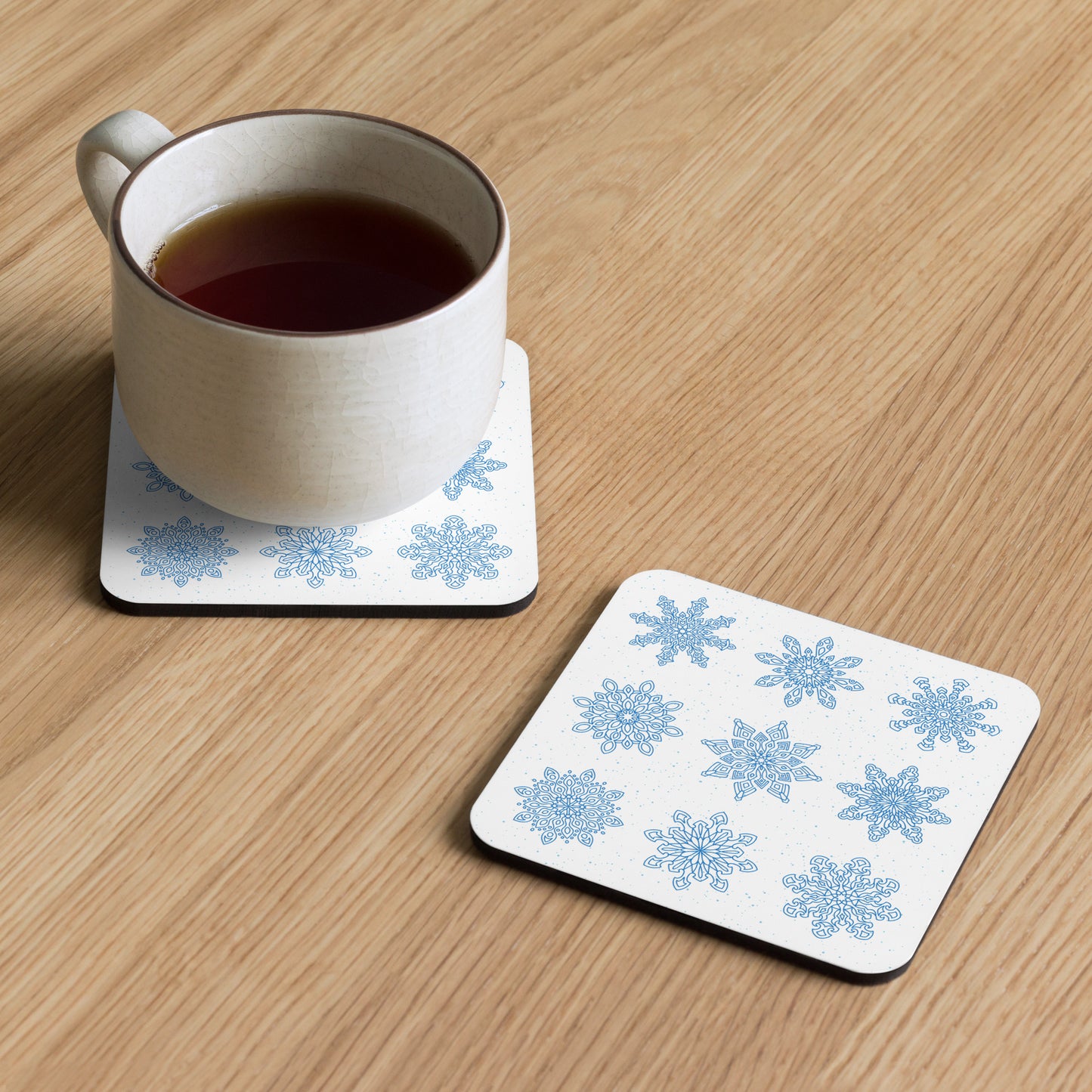 Cork-back coaster - Blue Snowflake