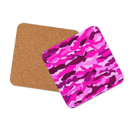 Cork-back coaster - Bright Pink Camouflage