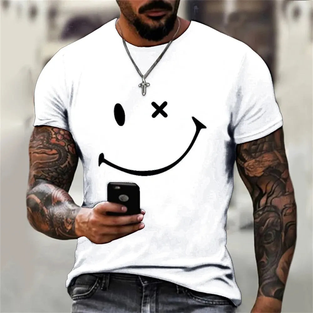 Men's T-shirt Summer Light Brown Round Neck Short Sleeve Letter Print Top