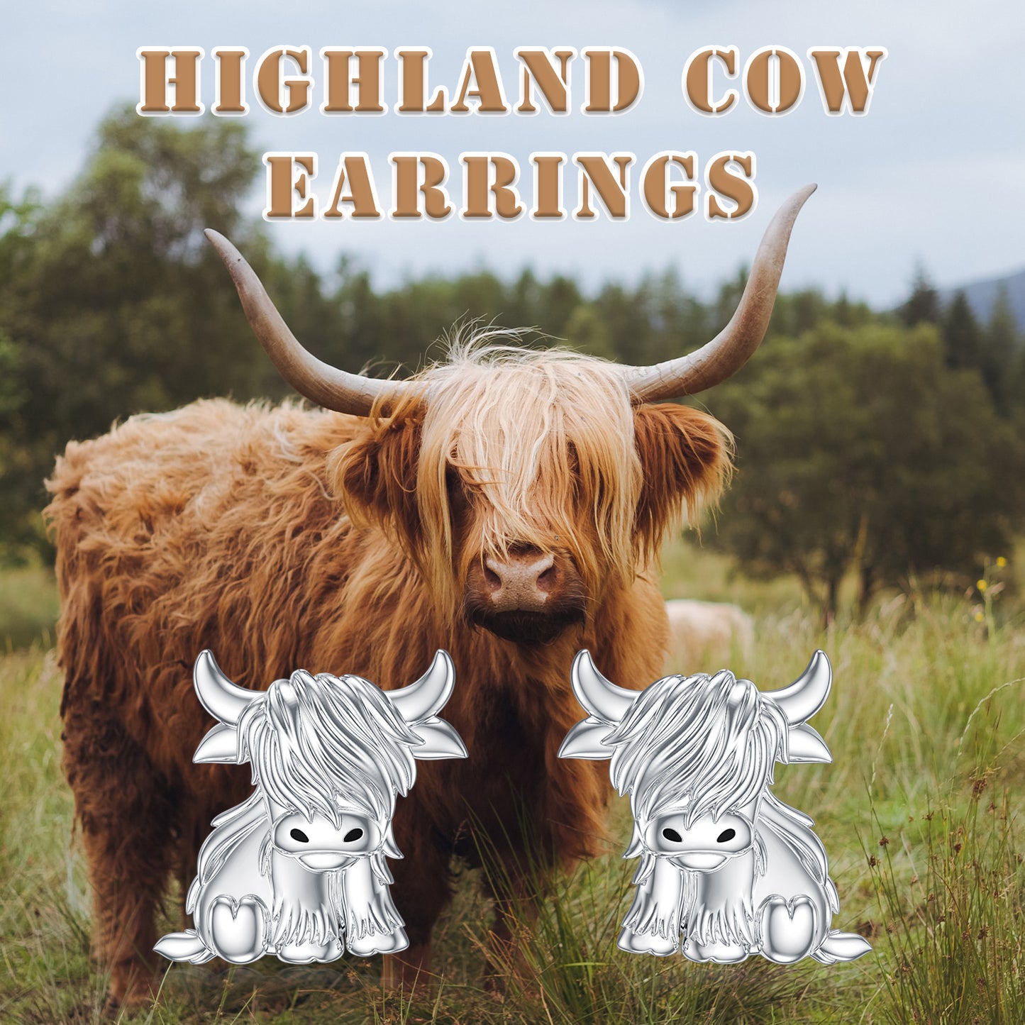 Highland Cow Earrings 925 Sterling Silver Cow Studs Earrings Highland Cow Jewelry Gifts