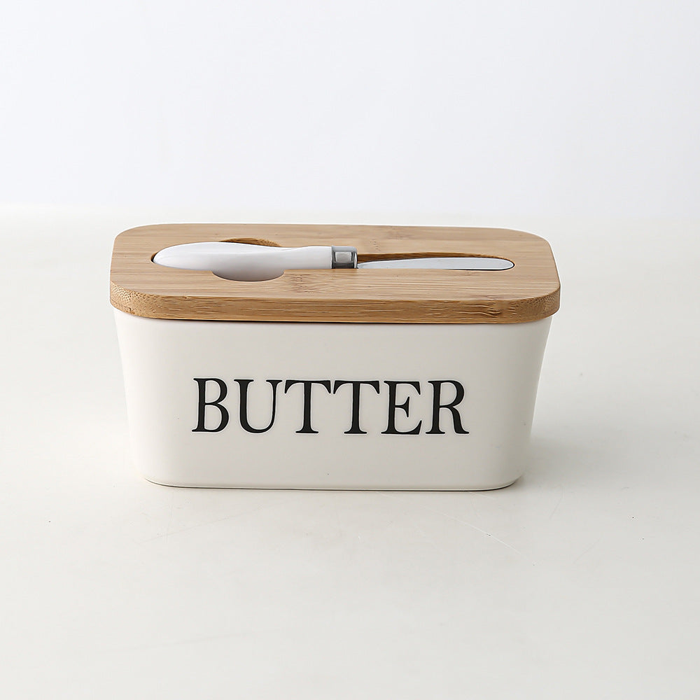 Butter Box Sealed Can Butter Bamboo Cover Cheese With Knife