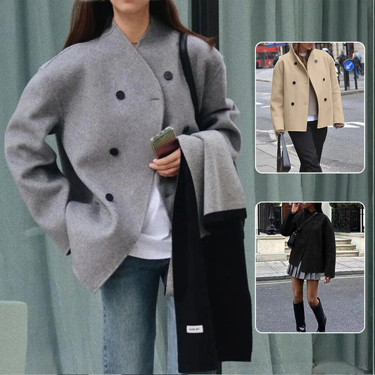 Fashion Three-row Button Short Plaids And Tweedst Coat Double-faced Woolen Goods For Autumn And Winter