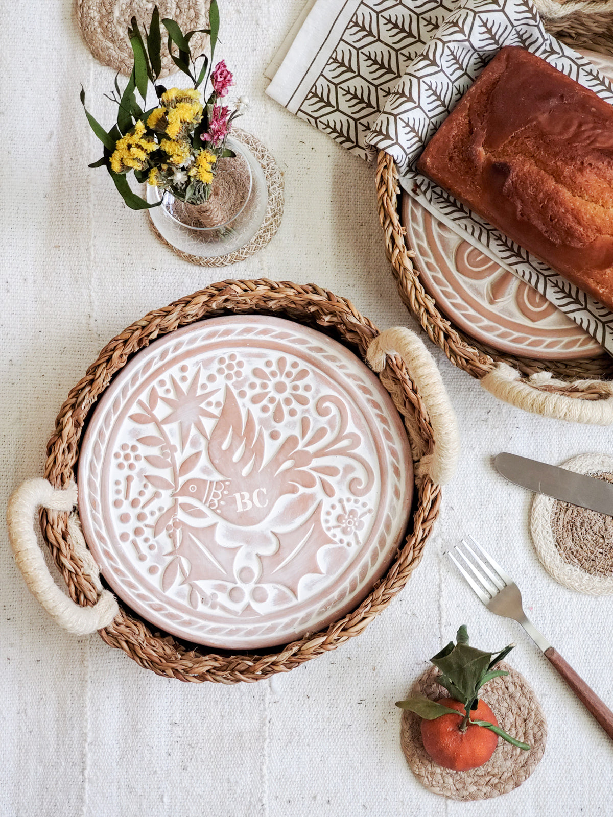 Monogrammed Bread Warmer & Basket - Bird Round