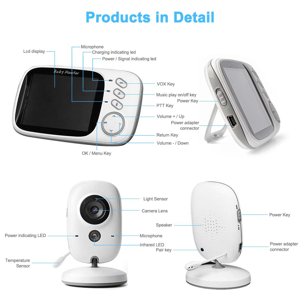 Hridz VB603 Video Baby Monitor 2.4G Wireless With 3.2 Inches LCD