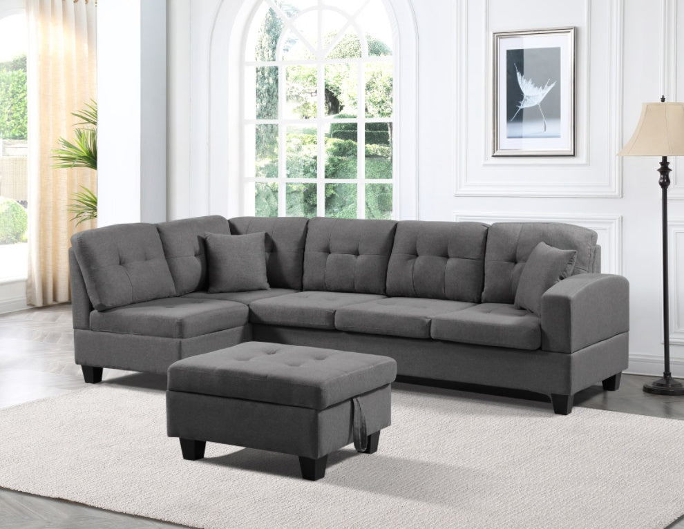 Left Fabric Sofa With Ottoman (Gray)