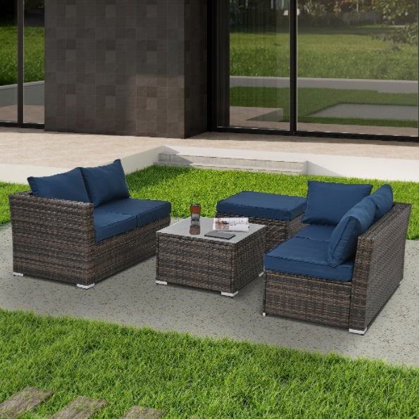 Patio Furniture, Outdoor Furniture, Seasonal PE Wicker Furniture, 4 Piece Set Wicker Furniture With Tempered Glass Coffee Table