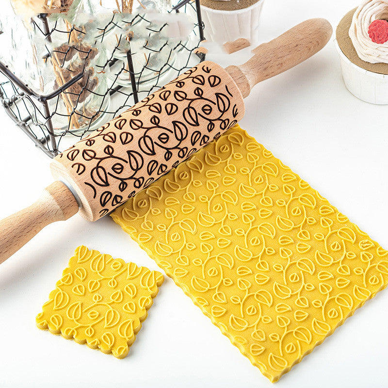 Creative Leaf Print Rolling Pin Cookie Tumbler Home Baking Tools