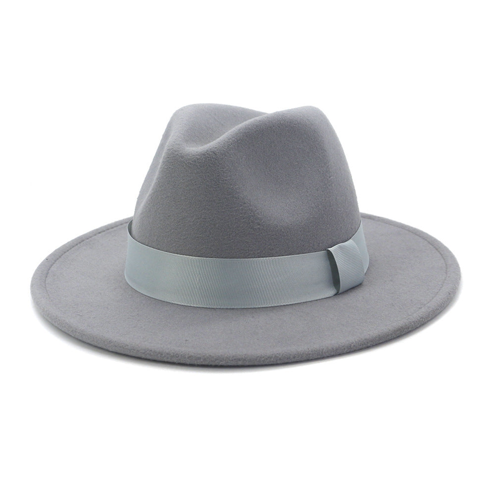 Fashionable Woolen Gentleman Jazz Flat Brim Big Hat