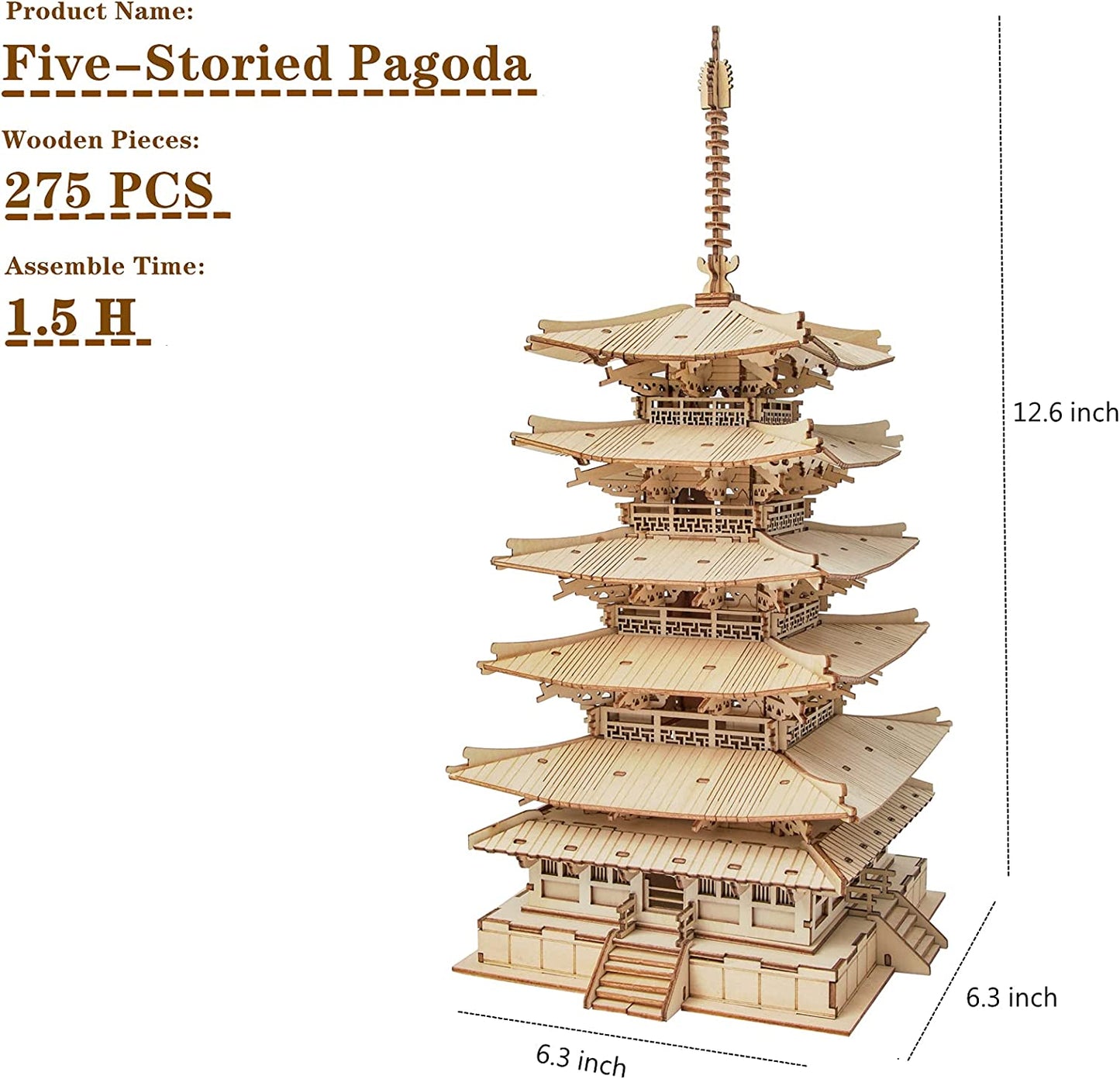 Robotime Five-storied Pagoda 3D Wooden Puzzle Toys For Children Kids Birthday Gift