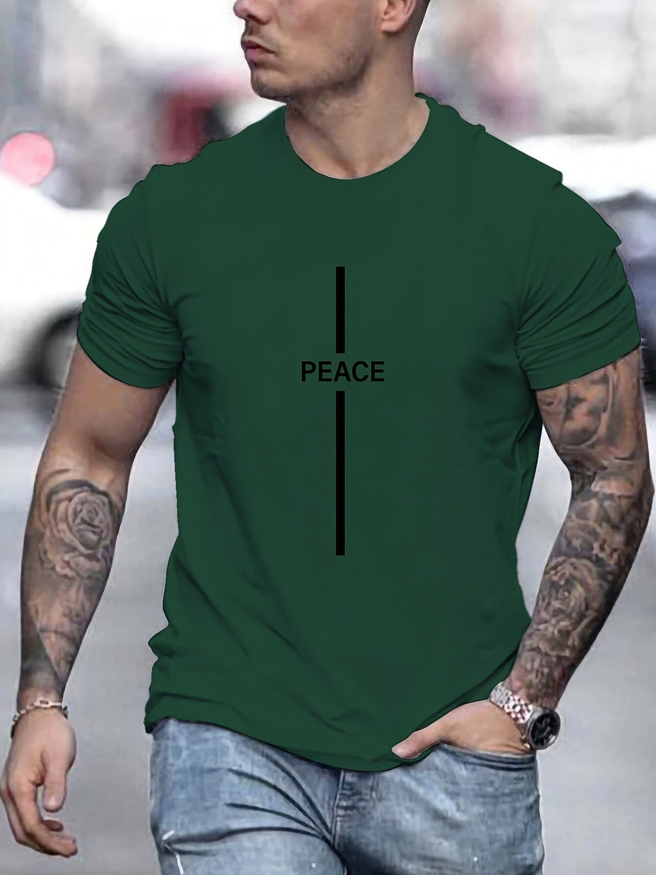 Men's T Shirt With Peace Print Short