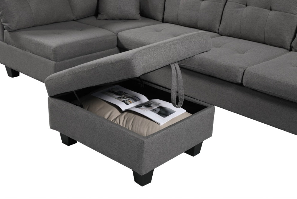 Left Fabric Sofa With Ottoman (Gray)