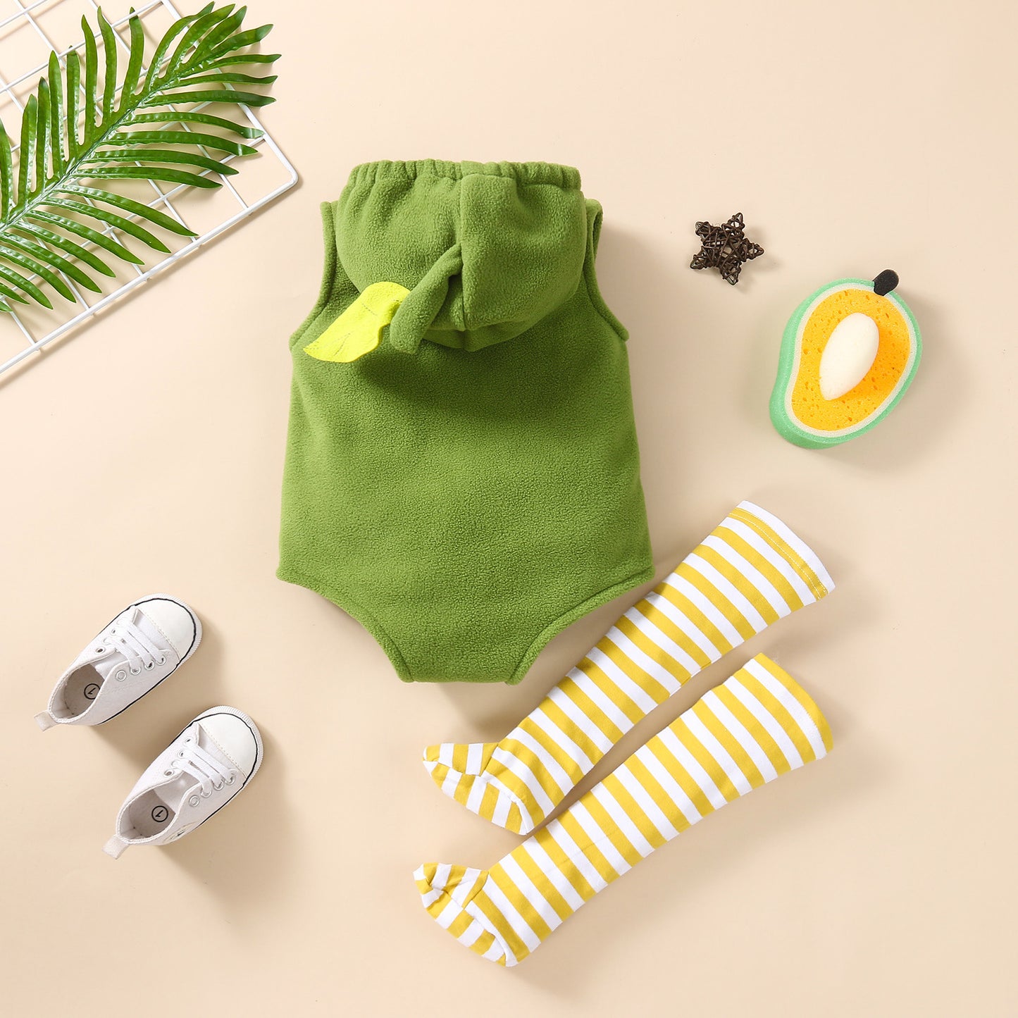 Baby Avocado Costume Hooded Sleeveless Triangle Rompers Striped Long Socks Two-piece Set