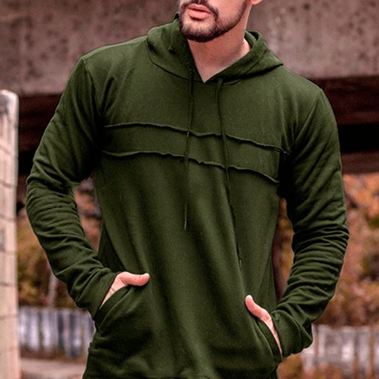 Spliced Corded Long Sleeve Hoodie Men