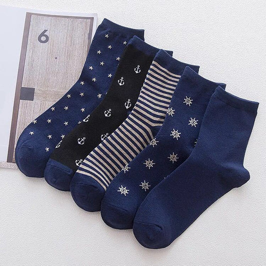 Men's Mid-calf Cotton Socks Japanese Navy Style