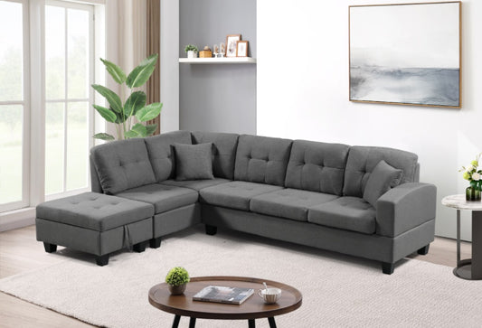 Left Fabric Sofa With Ottoman (Gray)