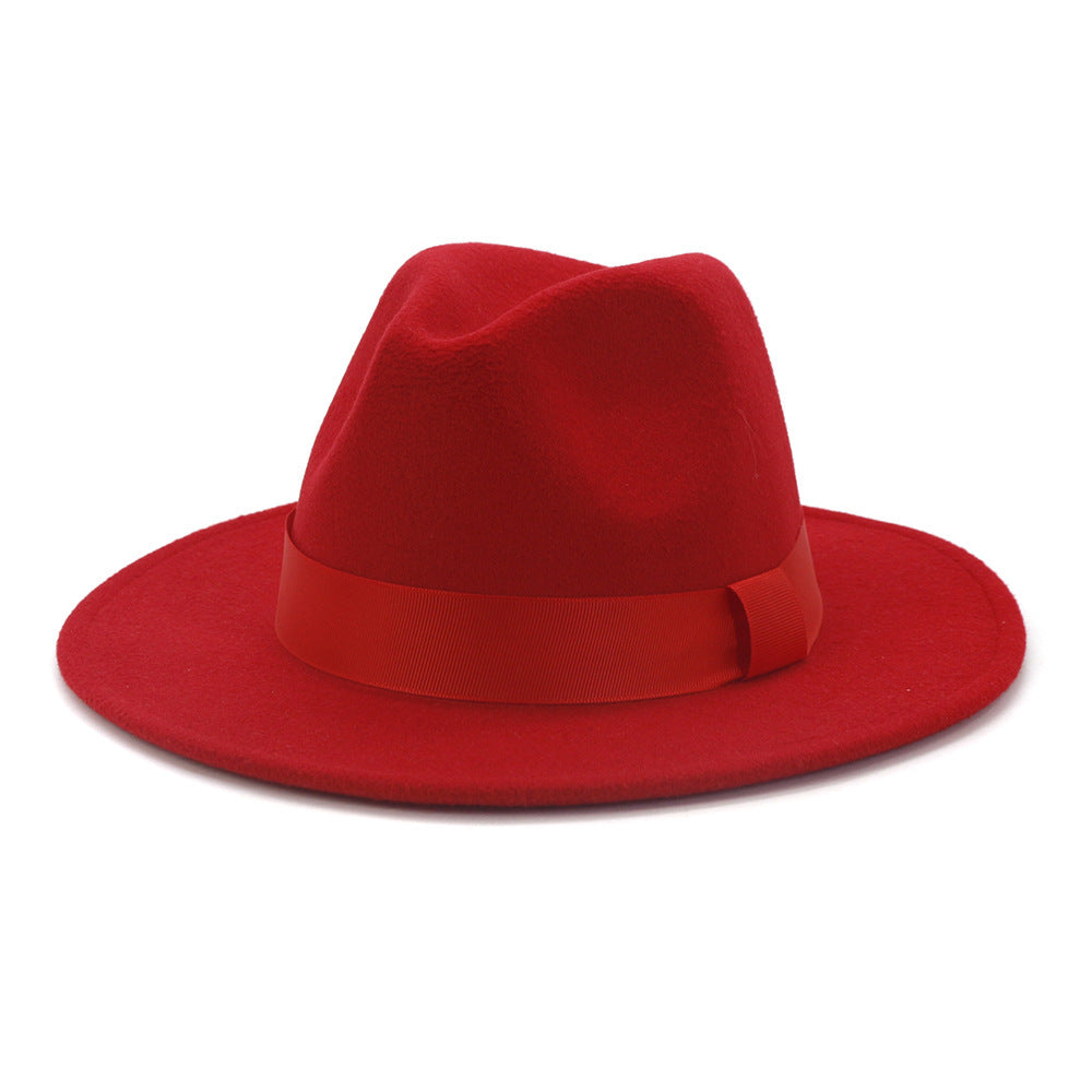 Fashionable Woolen Gentleman Jazz Flat Brim Big Hat