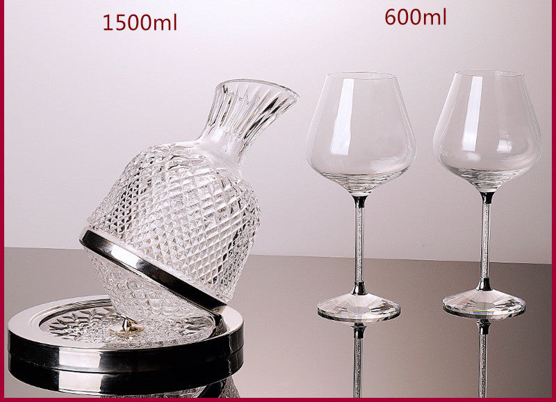 Crystal-cut Rotating Top Tumbler Crystal Glass Red Wine Decanter Set