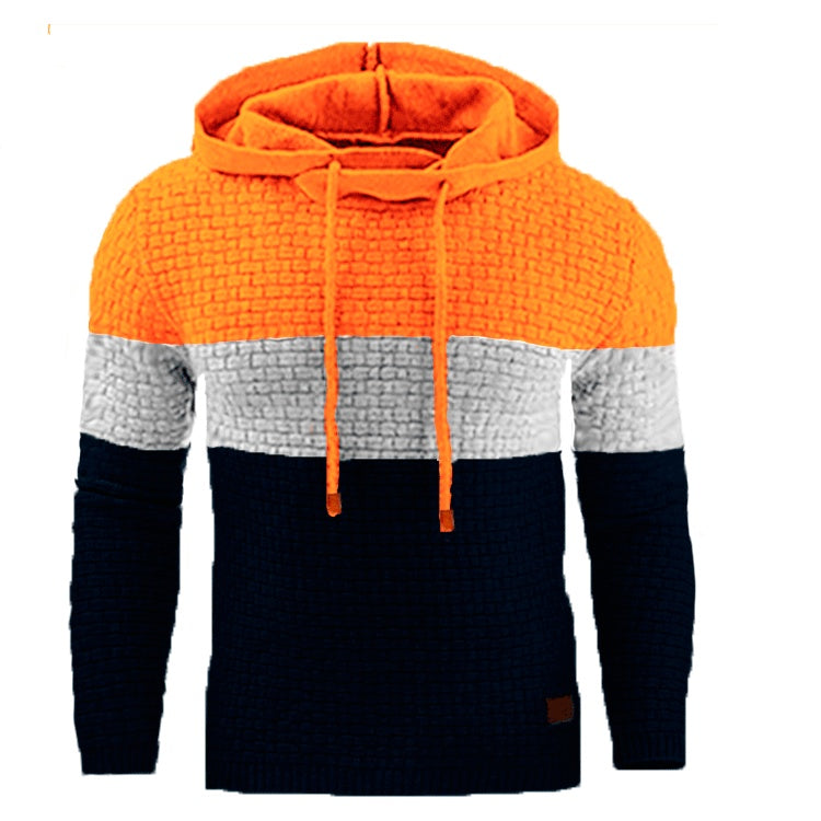 Men's Jacquard Long Sleeve Hoodie Warm Color Hooded Sweatshirt Jacket