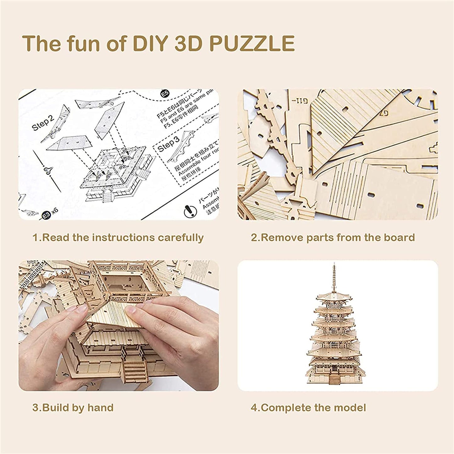 Robotime Five-storied Pagoda 3D Wooden Puzzle Toys For Children Kids Birthday Gift