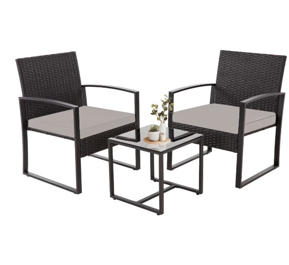 Black Rattan Modular Sofa Chair and Table Set