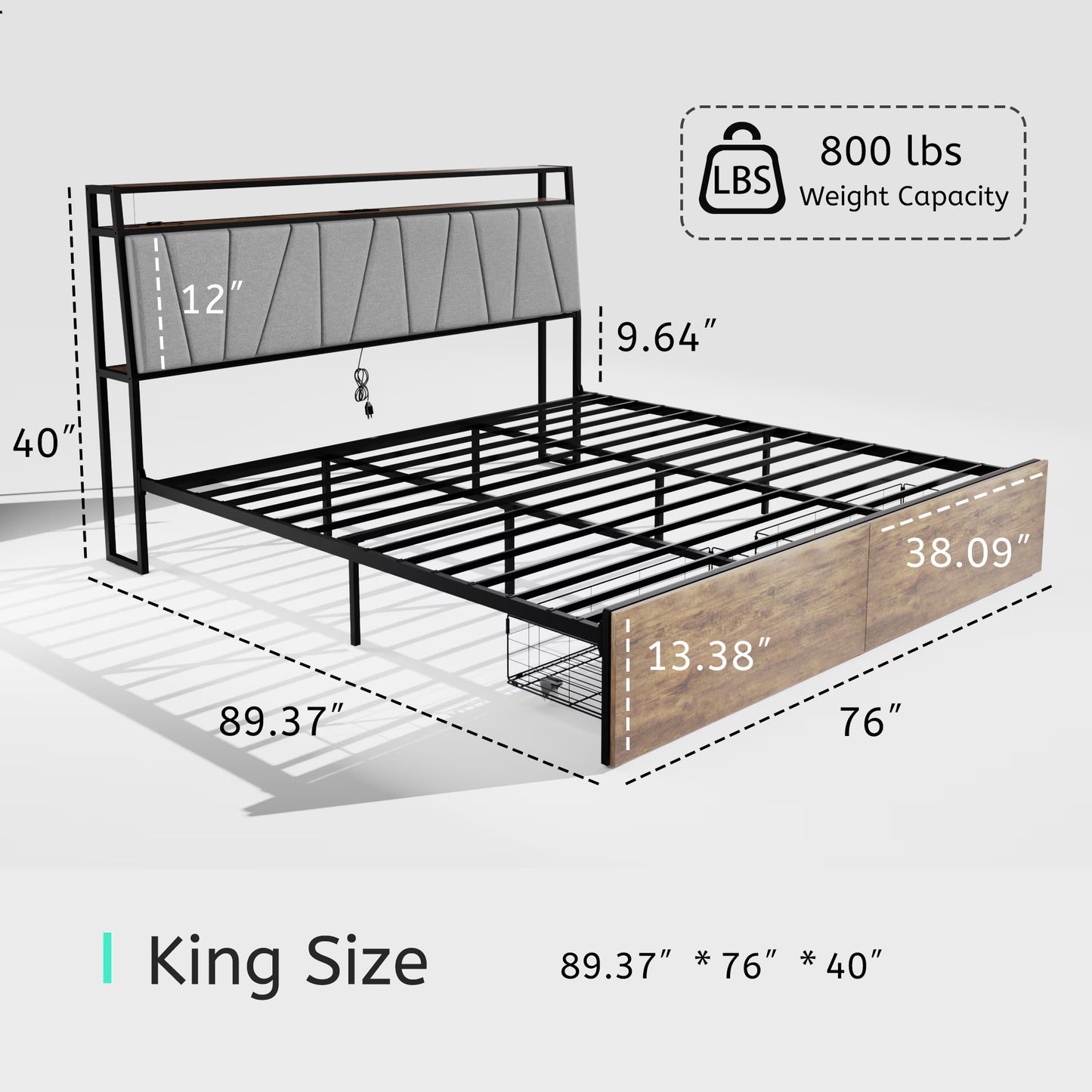 Large Bed Frame With Storage Space (King)